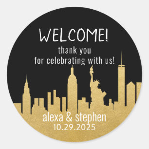 Welkom Weddenschap NYC Skyline New York City Gold Ronde Sticker