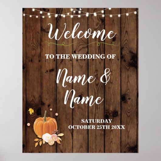 Welkom Weddenschap Poster Pumpkin Sign Wood Harves (Voorkant)
