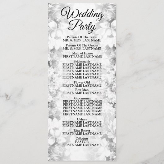 Welkom Weddenschap Silver Floral Elegant Programmakaart (Achterkant)