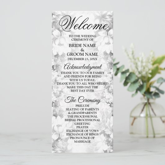Welkom Weddenschap Silver Floral Elegant Programmakaart (Staand voorkant)