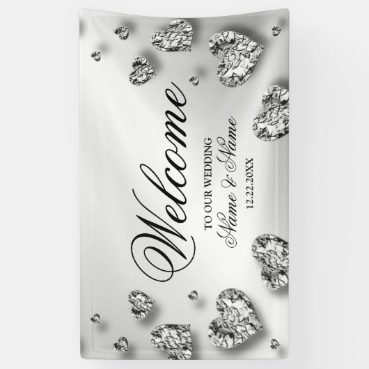 Welkom Weddenschap Silver Hearts Grey Elegant Spandoek (Verticaal)