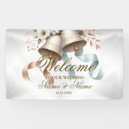 Welkom Wedding Flowers Bells Roze Blauwe Linten Spandoek