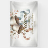 Welkom Wedding Flowers Bells Roze Blauwe Linten Spandoek (Verticaal)