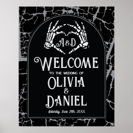 Welkom Wedding Poster Teken Skeleton Handen Hart (Voorkant)