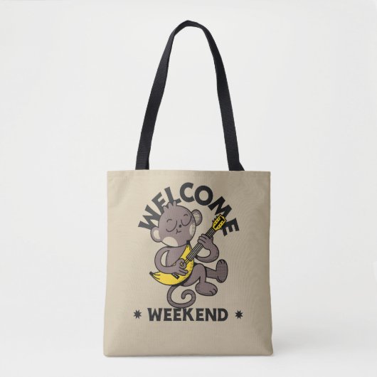 Welkom Weekend met Monkey en Gitaar Tote Bag (Voorkant)