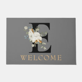 WELKOM White Floral Gold Accents Monogram E Deurmat