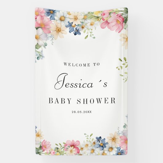Welkom! Wildflower, Baby shower Spandoek (Verticaal)
