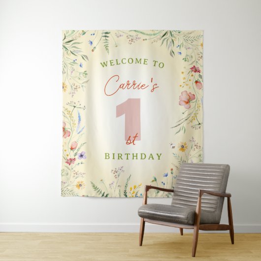 Welkom Wildflower Girl's 1e verjaardag Wandkleed (In situ)