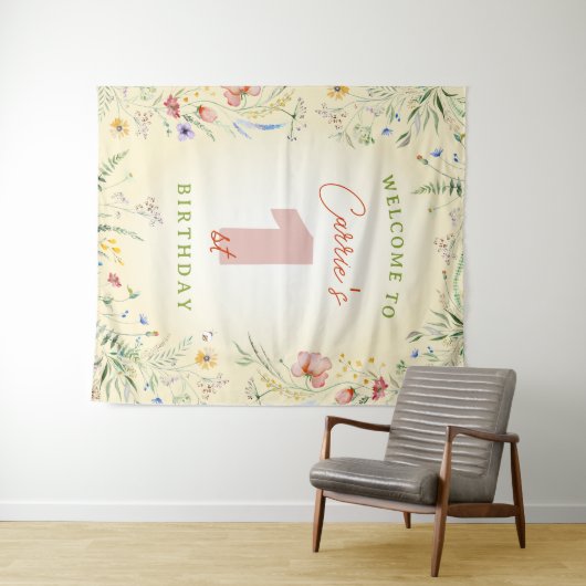 Welkom Wildflower Girl's 1e verjaardag Wandkleed (In Situ (horizontaal))