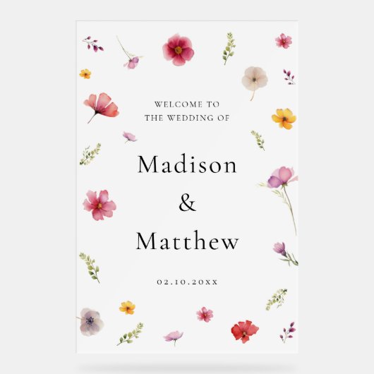 Welkom Wildflower Wedding Acryl Bord (Voorkant)