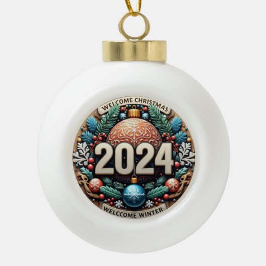 Welkom winter 2024 keramische bal ornament (Voorkant)