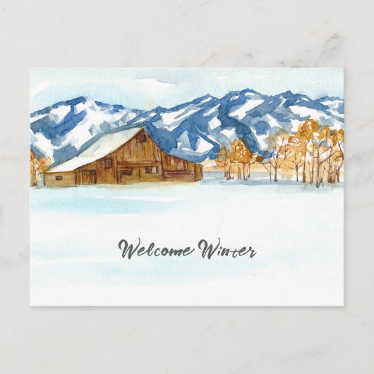 Welkom Winter Barn Wyoming Tetons Sneeuw Feestdagenkaart (Voorkant)