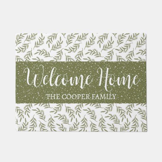 Welkom Winter Cypress & Snowfall Pattern Green Deurmat (Voorkant)