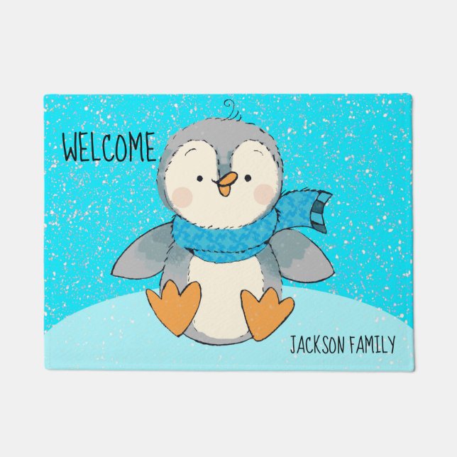 Welkom Winter Penguin Custom Doormat Deurmat (Voorkant)