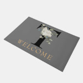 WELKOM Wit Bloemmotief Monogram T Deurmat (Schuin)