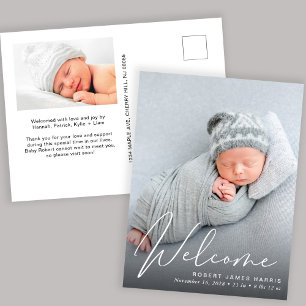 Welkom Wit Script Foto Overlay Geboorte Aankondigingskaart