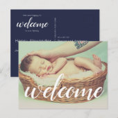 Welkom wit script overlay foto gepersonaliseerd aankondigingskaart (Voorkant / Achterkant)