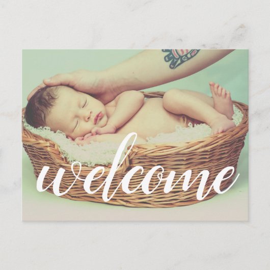 Welkom wit script overlay foto gepersonaliseerd aankondigingskaart (Voorkant)