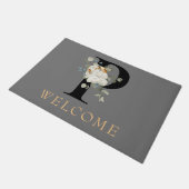 WELKOM Witte Bloem Gouden Accenten Monogram P Deurmat (Schuin)