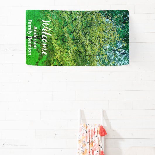 Welkom Witte en Groene Familienaam Boom Reunion Spandoek (Insitu)