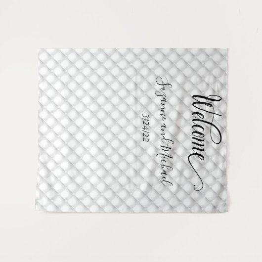 Welkom Witte Gequilde Parel Stof Uitzicht Trouwdag Wandkleed (Voorkant (horizontaal))