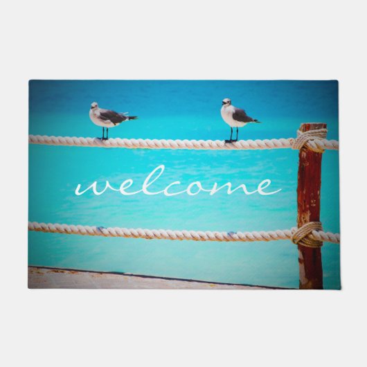 Welkom Witte zeebaarzen op Blauwe Oceaan Foto Deurmat (Voorkant)