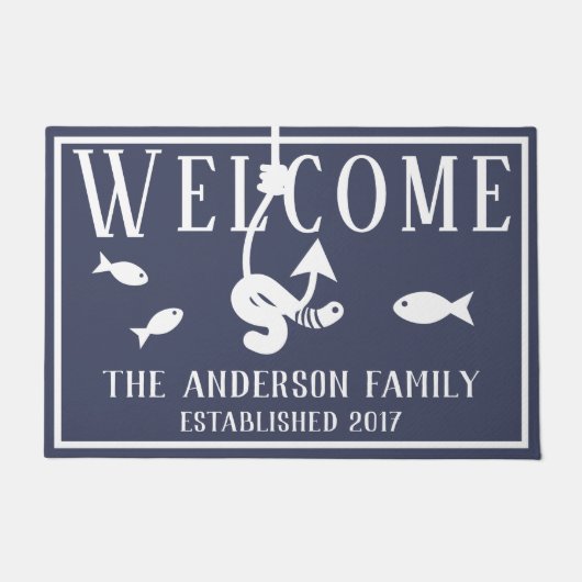 Welkom Worm op een Hook & Fish Lake House Deurmat (Voorkant)