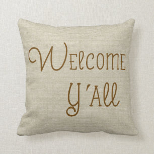 Welkom Y'All burlap-look douanenaam Kussen