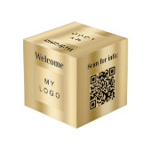 Welkom zakelijk logo QR-code goud menu tafel Kubus (Achter hoekig)