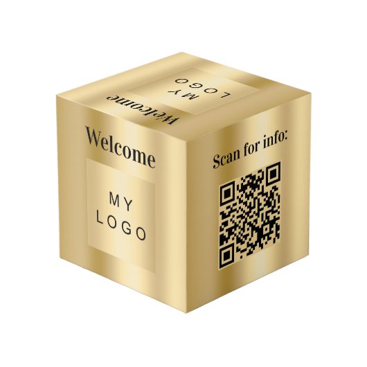 Welkom zakelijk logo QR-code goud menu tafel Kubus (Achter hoekig)