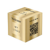 Welkom zakelijk logo QR-code goud menu tafel Kubus (Voorkant hoekig)