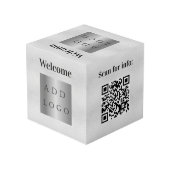 Welkom zakelijk logo QR code zilveren menutabel Kubus (Achter hoekig)