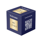 Welkom zakelijke logo QR code blauwe menutabel Kubus (Voorkant hoekig)