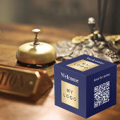Welkom zakelijke logo QR code blauwe menutabel Kubus