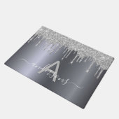 Welkom zilveren glitter druppelt familiemonogram deurmat (Schuin)