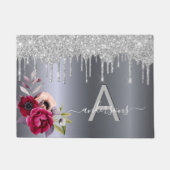 Welkom zilverglitter burgundy floral monogram deurmat (Voorkant)