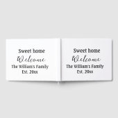 Welkom zoete thuis voeg familienaam jaar Est. Teks Gastenboek (Volledig)