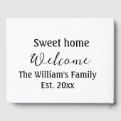 Welkom zoete thuis voeg familienaam jaar Est. Teks Gastenboek (Achterkant)
