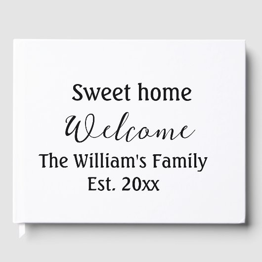 Welkom zoete thuis voeg familienaam jaar Est. Teks Gastenboek (Voorkant)
