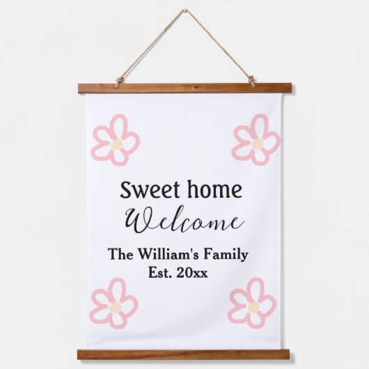 Welkom zoete thuis voeg familienaam jaar Est. Teks Hangend Wandkleed (Voorkant)