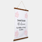 Welkom zoete thuis voeg familienaam jaar Est. Teks Hangend Wandkleed (Gebogen)