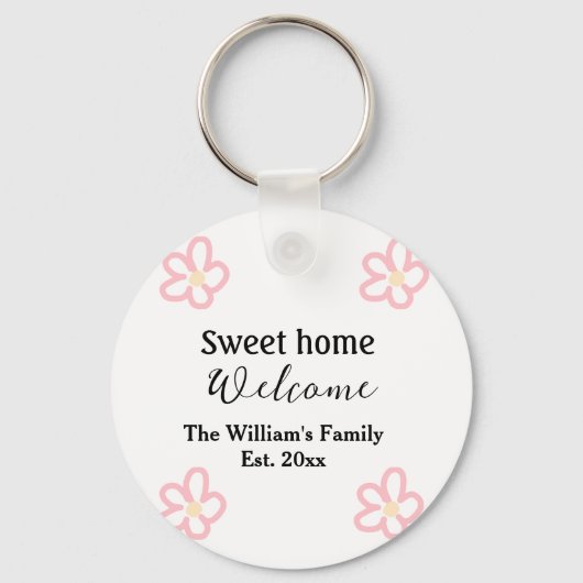 Welkom zoete thuis voeg familienaam jaar Est. Teks Sleutelhanger (Voorkant)