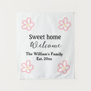Welkom zoete thuis voeg familienaam jaar Est. Teks Wandkleed