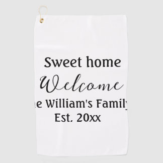Welkom zoete thuis voeg familienaam jaar opgericht golfhanddoek
