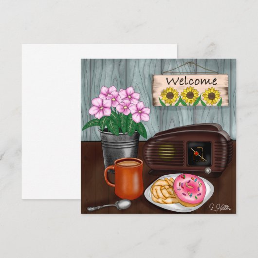 Welkom, zonnebloemen, Donuts en koffie (Voorkant / Achterkant)