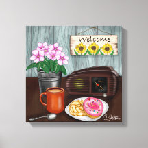 Welkom, zonnebloemen, Donuts en koffie