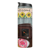 Welkom, zonnebloemen, Donuts en koffie Thermosbeker (Geroteerd rechts)