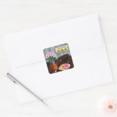Welkom, zonnebloemen, Donuts en koffie Vierkante Sticker (Envelop)