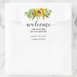 Welkom zonnebloemen vierkante sticker