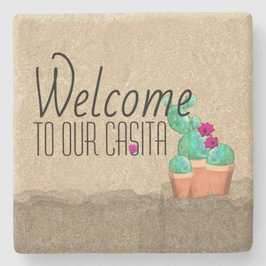 WELKOM Zuidwest Cactus Dubbelzijdig Ontwerp Stenen Onderzetter (Voorkant)